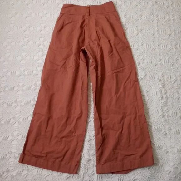 Tiny Wide Leg Pants Orange Pleat Front Ankle Crop Cuffed Hem High Rise S Women - Picture 7 of 10